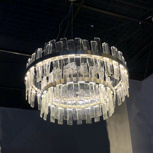 Lustre de cristal, moderno, luxuoso, dourado, irregular, feito à mão, vidro, 2 camadas, vila, sala de estar, lâmpada de decoração 2024 - compre barato