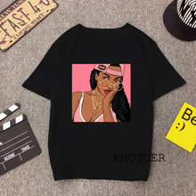 Camiseta negra con estampado de Melanin Poppin para mujer, ropa de calle de manga corta para mujer, ropa Harajuku, camiseta estampada 2019 2024 - compra barato