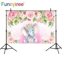 Funnytree photo studio backgrounds cartoon pink elephant decorations flowers baby girl birthday backdrops photophone photography 2024 - buy cheap