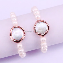 6Pcs Handcrafted Pearl Beaded bracelet Jewelry Fashion Rose Gold natural pearl bracelet bangle 2024 - buy cheap