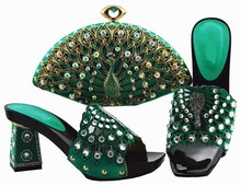 Zapatos africanos a la moda para mujer, conjunto de zapatos africanos con decoración de cristal grande, bolso de mano para vestido QSL004 2024 - compra barato