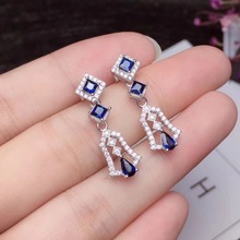 Sapphire earring Free shipping Jewelry Natural real sapphire earring 925 sterling silver 2024 - buy cheap