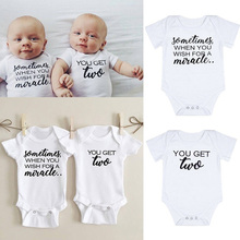 Newborn Twins Clothing Baby Boys Girls Clothes Cotton Letter Printed Bodysuit Short Sleeve Playsuit Matching One Piece Outfits 2024 - buy cheap