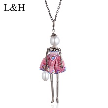 Lovely Floral Dress Dancing Doll Big Choker Necklace Handmade French Girl Long Chain Pendant Necklace For Women Party Jewelry 2024 - buy cheap
