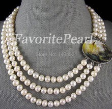 White Pearl Necklace 17-20 Inches 8-9mm 3 Strand White Color Natural Freshwater Pearl Necklace - Free Shipping 2024 - buy cheap