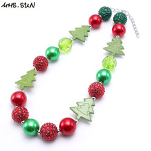 MHS.SUN 1PC Chunky Bubblegum Necklace Green+Red Beaded Baby Kids Christmas Tree Beads Necklace Handmade Jewelry For Party 2024 - buy cheap