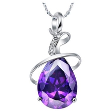 Big Purple/Red Drop  White Gold Filled Women Pendant Necklace Chain 2024 - buy cheap