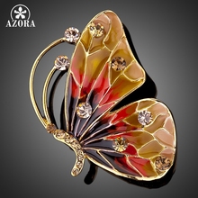 AZORA Gold Color Stellux Pink Austrian Crystal Multicolour Butterfly Pin Brooch TP0005 2024 - buy cheap