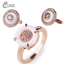 2018 Crystal Jewelry Sets For Women Rose Gold Color Black Inlay Rhinestone Ceramic Women's Earrings Rings Wedding Jewelry Gift 2024 - buy cheap