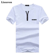 Liseaven Men's T-Shirt V-Neck Button Decorated Short Sleeve Basic T Shirts Male Tops & Tees Men Clothing 2024 - buy cheap