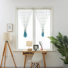 Home Living Room Balcony Window Screen Short Curtain Valance Pelmet Voile Curtains Embroidered Peacock Feather Sheer Tulle 2024 - buy cheap