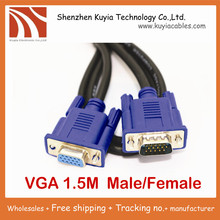 KUYiA Free shipping Track NO. 5FT 1.5M VGA HD15 Male To Female Cable  SVGA VGA Monitor M/F Extension Cable (Blue Connect) 2024 - buy cheap