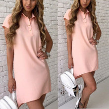 Summer Fashion Solid Trumpet Mermaid Loose Dress Women Turn-down Collar Button Short Sleeve Pockets Mini Dresses 2024 - buy cheap