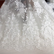 Off-white Car Bone Sequins Full Embroidered  Lace Fabric Wedding Dress Cloth Width 130cm 1yard 2024 - buy cheap