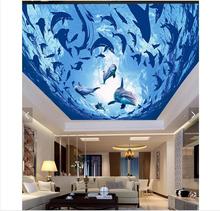Papel tapiz 3d personalizado para pared, tapiz de techo con diseño de delfín del océano, con diseño de frescoes en el suelo, con foto de habitación 2024 - compra barato