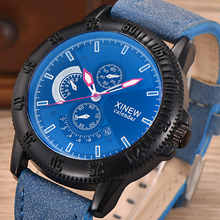 XINEW-reloj con correa de cuero para hombre, accesorio de pulsera de cuarzo con calendario, diseño Original y a la moda, estilo Casual, marca superior 2024 - compra barato