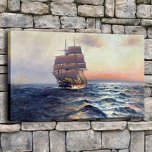 Canvas Wall Art Painting Framed 1 Piece Sailing Ship At Sea Pictures Living Room Prints Sailboat Wave Seascape Poster Home Decor 2024 - buy cheap