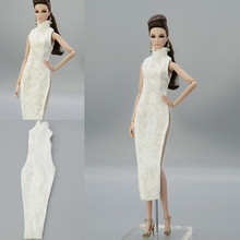 Branco cheongsam vestido de noite saia vestido roupa para 1/6 bjd xinyi fr st barbie boneca presente para a menina 2024 - compre barato