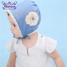 Nishine Children Bonnet Infant Girls Blue Hat with Flower Sunbonnet Kids Spring Christening Hat Handmade Toddler Sun Hat 2024 - buy cheap