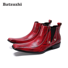 Batzuzhi-Botines de moda para hombre, zapatos de vestir formales sin cordones, botas de moto de punta cuadrada, botas de Cowboy para fiesta y boda, Tallas grandes 2024 - compra barato