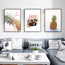 Lienzo de arte nórdico para decoración del hogar, pintura minimalista con estampado de piña realista, imagen de letras para habitación 2024 - compra barato