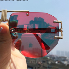 Женские солнцезащитные очки без оправы, брендовые дизайнерские очки в стиле панк с большой оправой, солнцезащитные очки в стиле ретро, UV400 с коробкой, 2019 2024 - купить недорого