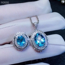 Topacio azul Natural joya joyería conjuntos natural colgante de piedras preciosas anillo de plata 925 de lujo grande redondo para mujeres boda OFICINA DE 2024 - compra barato