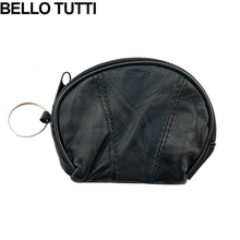 BELLO TUTTI Women Leather Coin Purse Black Girls Mini Wallet Solid Genuine Leather Zipper Small Purse Wallet Change Bag 2024 - buy cheap