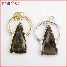 BOROSA Gold/Silver Color Triangle Labradorite Pendant Jewelry,High Quality Druzy Drusy Stone Pendant Gems Fashion Jewelry WX741 2024 - buy cheap