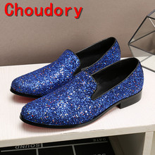 Choudory mens italian leather shoes blue spiked loafers men glitter wedding men dress shoes 2017 classic slipon velvet slippers 2024 - buy cheap