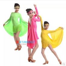 Child Latin dance costume long sleeves tassel child latin dance competition dresses S-XXXL 3kinds of colors 2024 - buy cheap