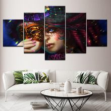 5panel Fashion Girl mask Nordic Poster Wall Art Print Canvas Figure Painting Wall Pictures Living Room Watercolor Decor Artwork 2024 - buy cheap