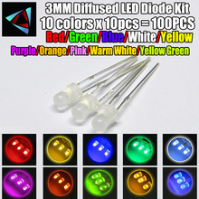 Kit de luces LED difusas Misty, 3mm, 3V, Blanco cálido, verde, rojo, azul, amarillo, naranja, púrpura, UV, rosa, 100 Uds (10 colores x 10 uds) 2024 - compra barato