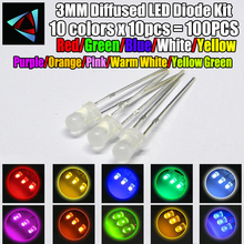 Kit de difusão de led misty de 3mm, 100 peças (10 cores x 10 peças) 3mm, quente, branco, verde, vermelho, azul, amarelo, laranja, roxo, uv, rosa 2024 - compre barato