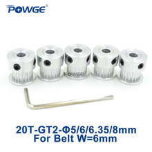 POWGE 20 teeth GT2 Timing Pulley Bore 5mm 6mm 6.35mm 8mm for width 6mm GT2 Synchronous Belt Small Backlash 20T 20teeth 5pcs 2024 - buy cheap