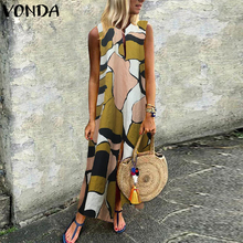 VONDA Bohemian Women Maix Long Dress 2020 Summer Vintage Printed Plus Size Sleeveless Dress Casual Split Ankle-length Vestidos 2024 - buy cheap