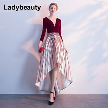 Ladybeauty 2018 V-Neck Three Quarter Sleeve Asymmetrical Elegant Luxury Evening Dresses Famous Designer Party Formal Dress 2024 - buy cheap