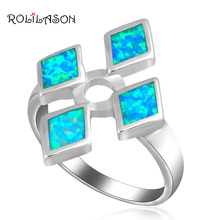 ROLILASON New ! High Quality ! Huge Blue fire Opal stamped  silver plated Rings Fashion Jewelry USA size #6.75 #7.75 OR398 2024 - buy cheap