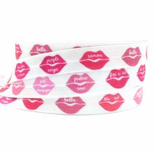 Hot Sale 5/8" Pink Lips Print Fold Over Elastic 10 yards/lot White FOE Ribbon for Hair Tie DIY Headwear Hair Accessories 2024 - buy cheap