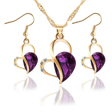 2 pcs/Set Gold Color Sweet Heart Shape Colorful Austrian Crystal Pendant Necklace Drop Earring Jewelry Sets For Women Gifts 2024 - buy cheap