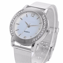 Прямая поставка 2018 Модные женские Кристальные серебряные Аналоговые кварцевые наручные часы из нержавеющей стали подарок #0709 2024 - купить недорого