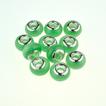 Круглые зеленые стеклянные шарики 9x14 мм, оптом, 100 шт., бисер с большим отверстием, плавающий кошачий глаз, очаровательные европейские шарики для браслета «сделай сам» 2024 - купить недорого