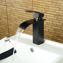 Bathroom soild brass oil rubbed bronze waterfall basin faucet black square faucets deck mounted waterfall water tap 2024 - buy cheap