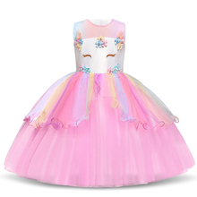 Летние Детские платья для девочек, платье с единорогом костюм принцессы праздничное платье Детская одежда принцессы с юбкой-пачкой для девочек 4, 8, 10 лет 2024 - купить недорого