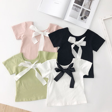 Summer Baby Girl Short Sleeve Solid T-shirt Tops Cotton Casual Outfits Girls Clothing Lovely Bow T-Shirt 2024 - buy cheap