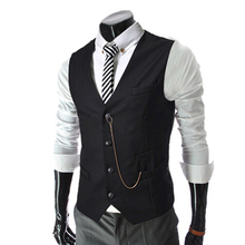 Chaleco de traje de negocios para hombre, chaqueta ajustada con cadena de Metal, 4 colores, M-XXL, novedad, 2015 2024 - compra barato