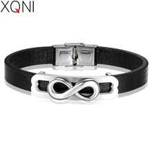 Xqni pulseira de couro genuíno com fecho, pulseira com camada dupla e 4 cores padrão especial "8", presente para aniversário feminino 2024 - compre barato