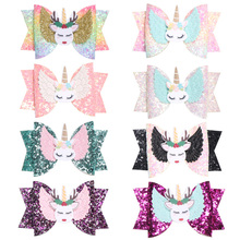 8pcs/lot Unicorn Glitter Hair Bows Angel Bella Bow Rainbow Princess Girls Hair Clips Kids School Hair Accessories 2024 - buy cheap