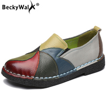 BeckyWalk Handmade Retro Soft Bottom Flat Shoes Women Autumn Genuine Leather Shoes Patchwork Casual Leather Shoes Woman WSH2939 2024 - buy cheap