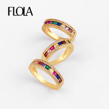 FLOLA Fancy CZ Crystal Rainbow Ring Band Zirconia Ladies Pave Colored Gold Baguette Rings for Women Gold Jewellery righ72 2024 - buy cheap